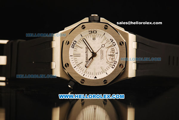 Audemars Piguet Royal Oak Swiss ETA 2836 Automatic Movement SS Case with White Grid Dial and Black Rubber Strap - Click Image to Close